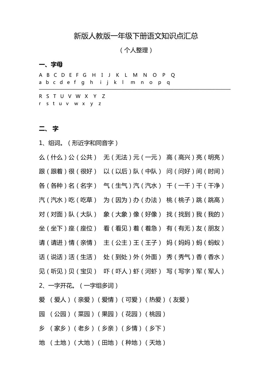 新版人教版一年级下册语文知识点汇总[9页]_第1页