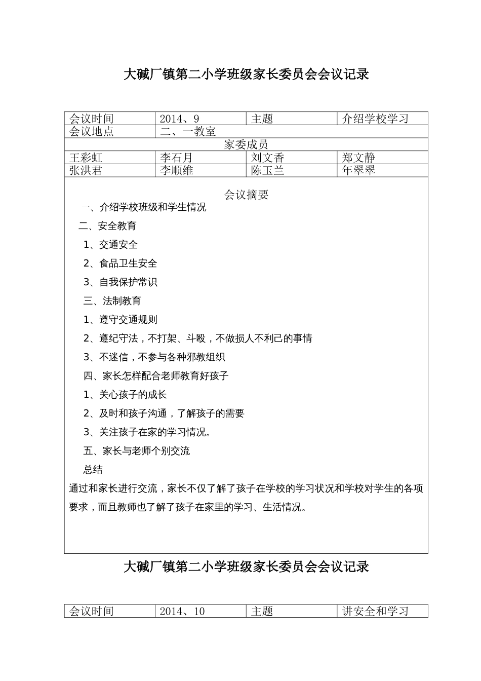 新班级家长委员会会议记录[6页]_第1页