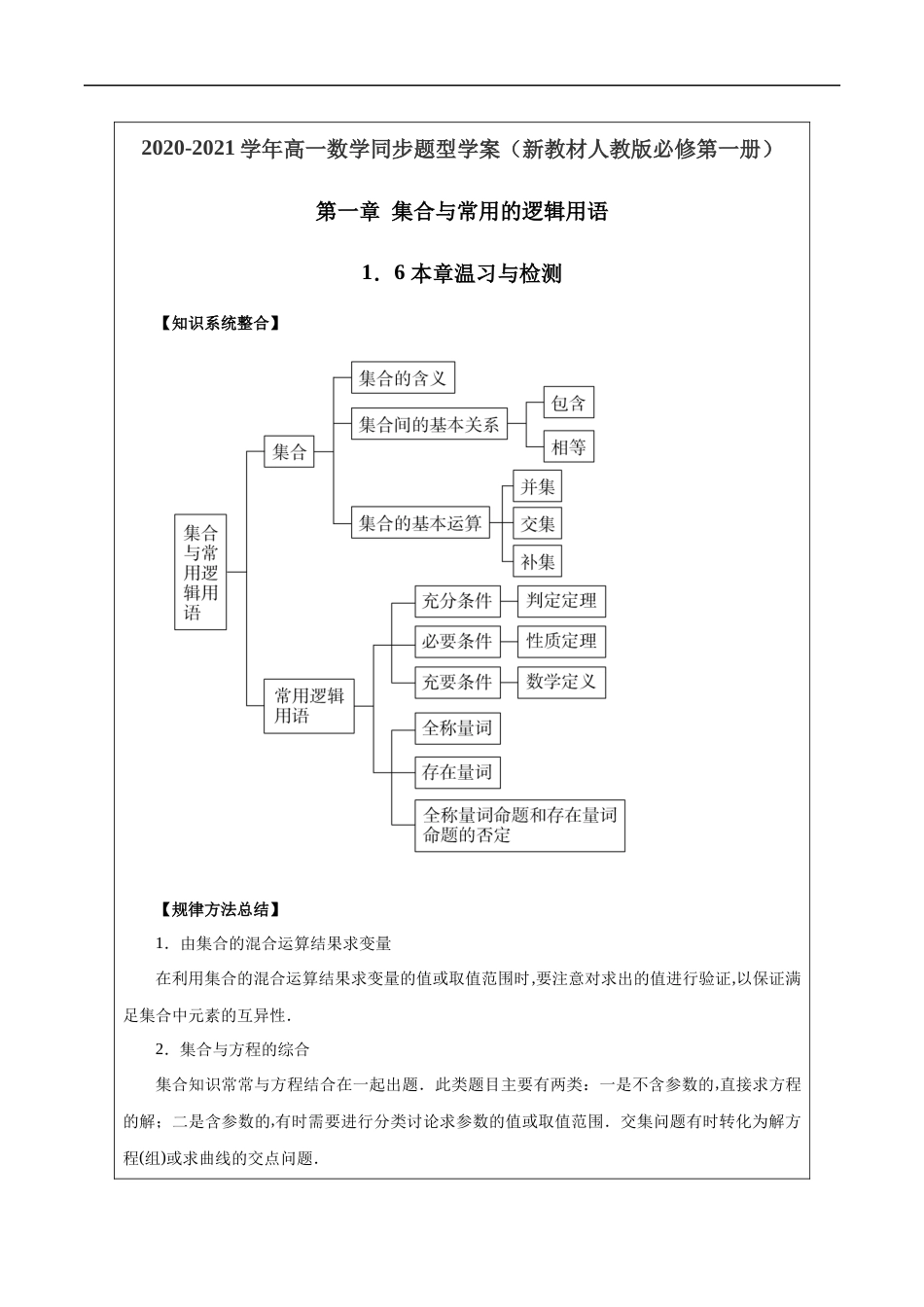 第01章 集合与常用的逻辑用语（本章复习与检测）（原卷版）_第1页