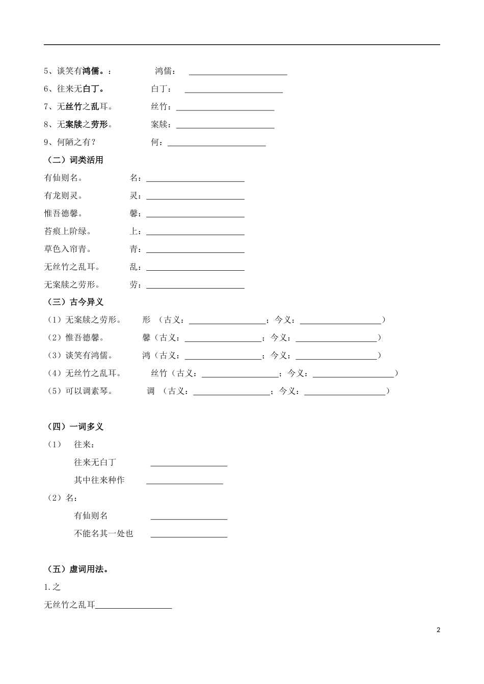 专题07 《陋室铭》（知识梳理）（原卷版）_第2页