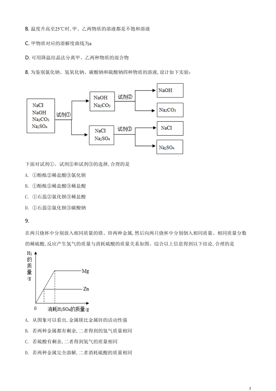 精品解析：山东省济宁市2020年中考化学试题（原卷版）_第3页