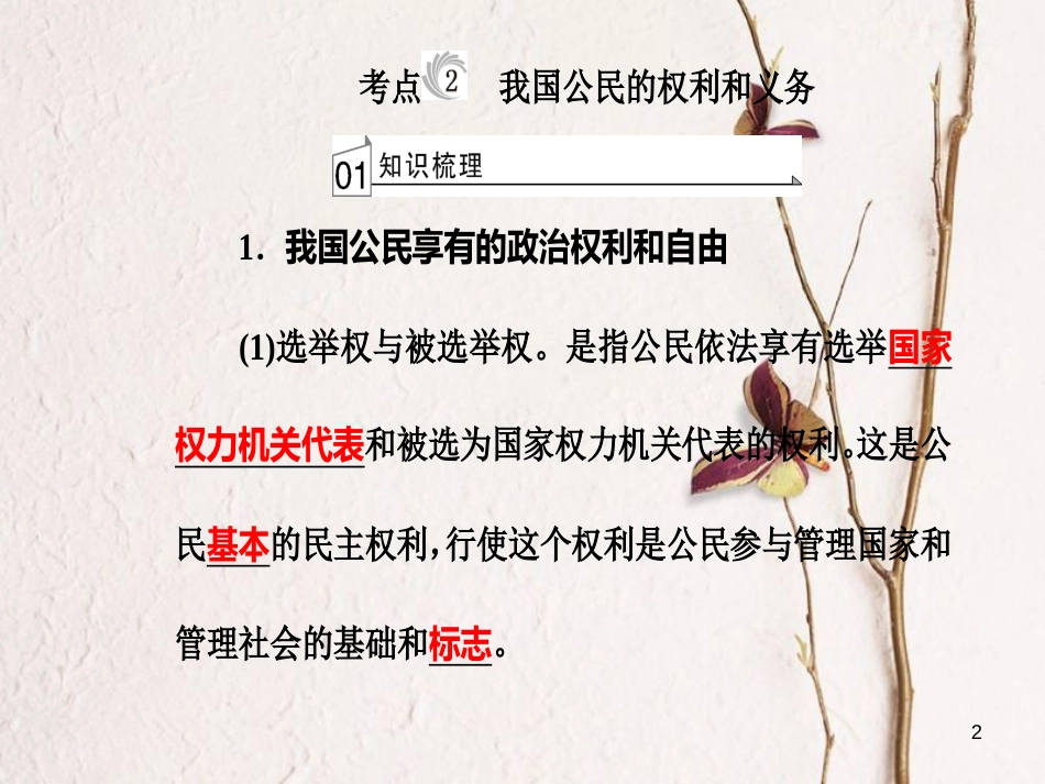 高考政治一轮复习 政治生活 专题五 公民的政治生活 考点2 我国公民的权利和义务课件[共28页]_第2页