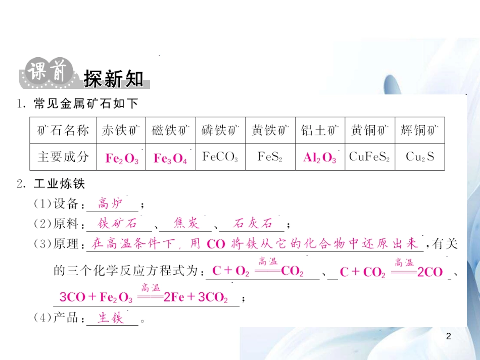 九年级化学下册 第8单元 金属和金属材料 课题3 第1课时 铁的冶炼课件 （新版）新人教版[11页]_第2页