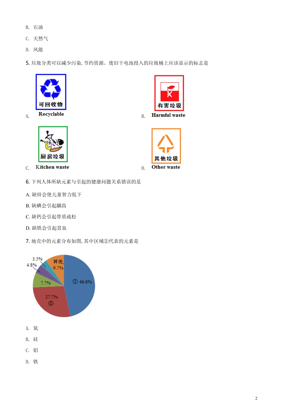 精品解析：江苏省常州市2020年中考化学试题（原卷版）_第2页