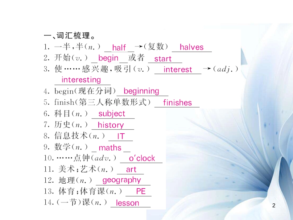七年级英语上册 Module 5 My school day基础梳理课件 （新版）外研版[共7页]_第2页