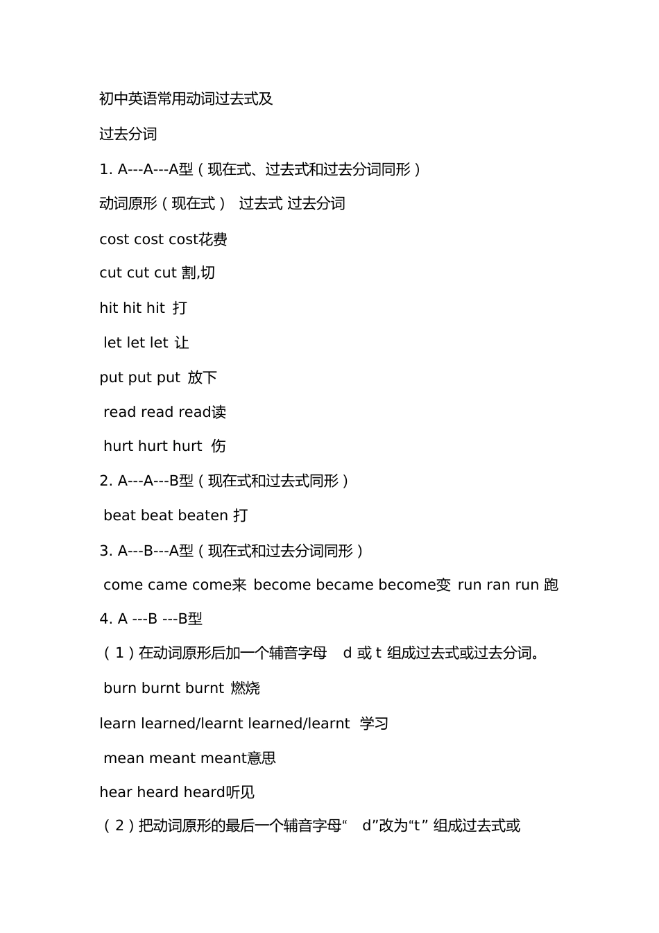 初中英语常用动词过去式及[共6页]_第1页