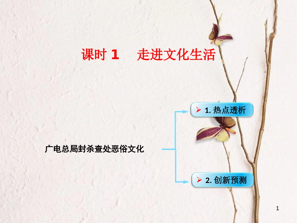 （全国通用Ⅱ）高考政治一轮复习 考点专题 模块3 单元12 课时1 走进文化生活 热点突破 广电总局封杀查处恶俗文化课件_第1页