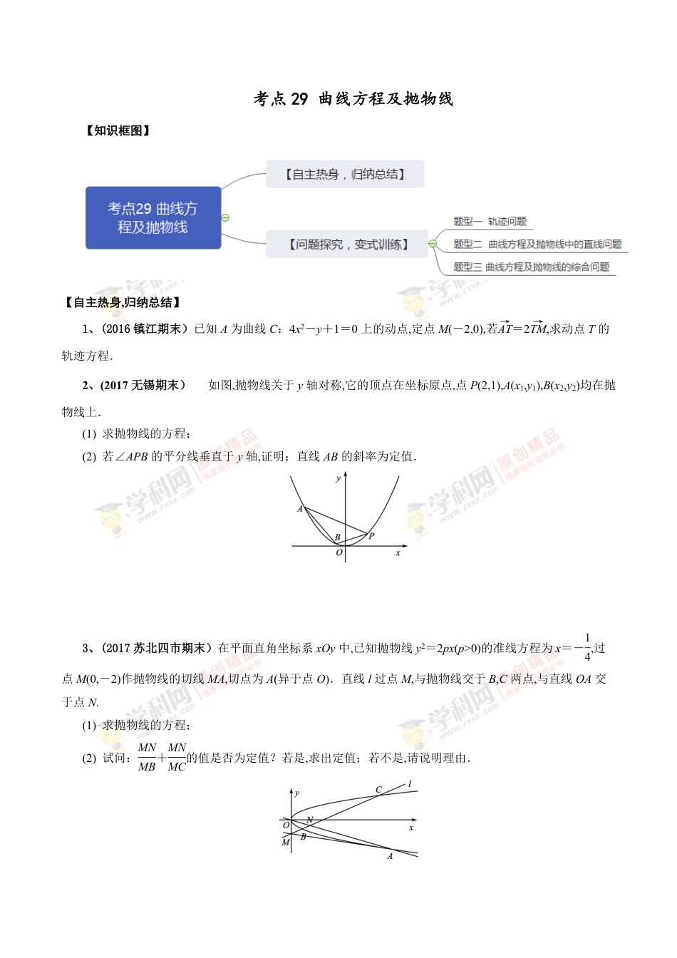 考点29 曲线方程及抛物线（原卷版）_第1页