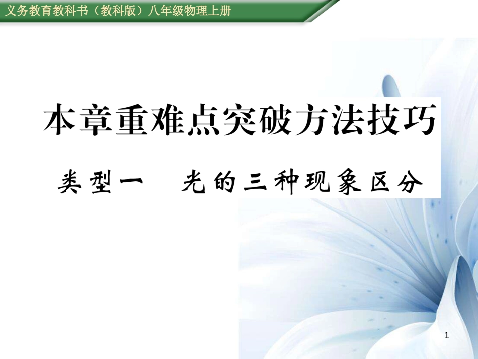 八年级物理上册 第4章 在光的世界里 重难点突破方法技巧 类型1 光的三种现象区分课件 （新版）教科版[共11页]_第1页