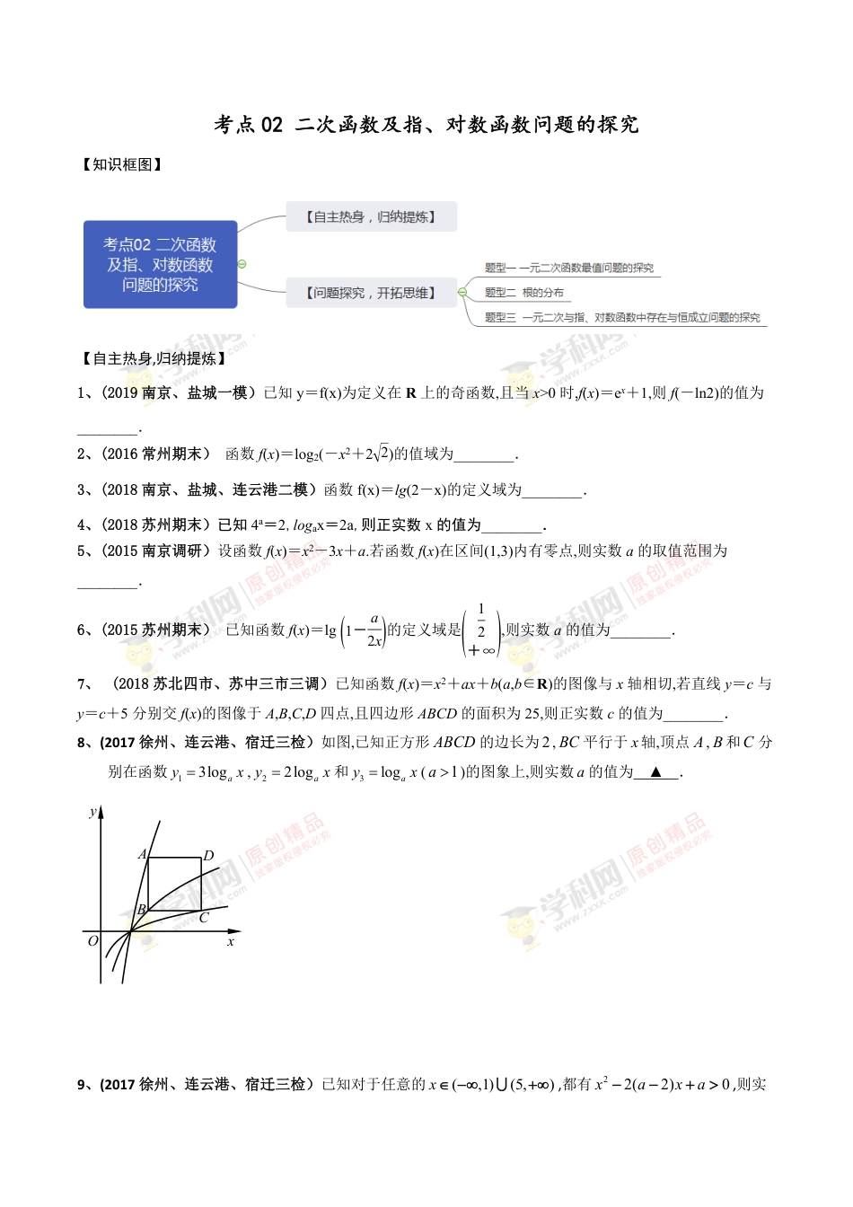 考点02  二次函数及指对数函数问题的探究（原卷版）_第1页