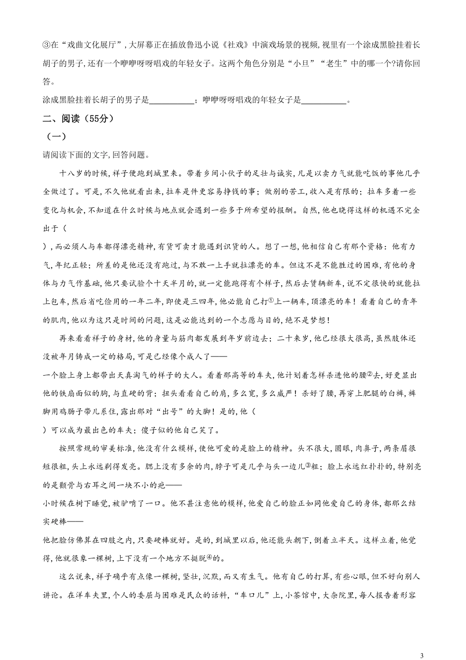 精品解析：安徽省2020年中考语文试题（原卷版）_第3页
