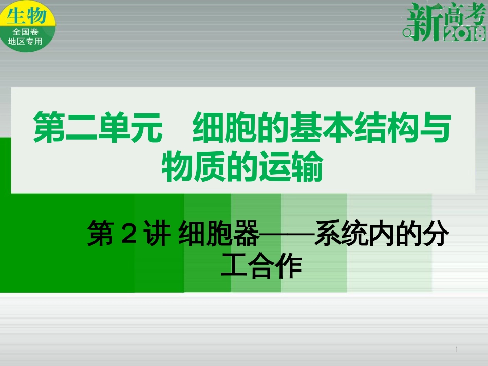 （全国卷 地区专用）高考生物总复习 第二单元 细胞的基本结构与物质的运输 第2讲 细胞器——系统内的分工合作课件_第1页