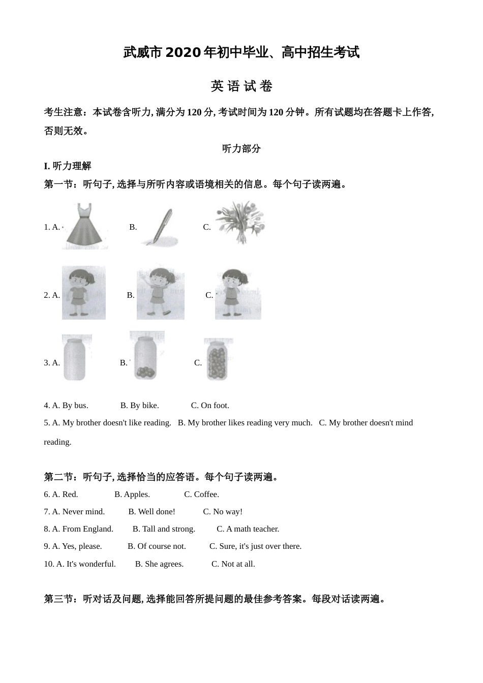 精品解析：甘肃省武威市2020年中考英语试题（原卷版）_第1页