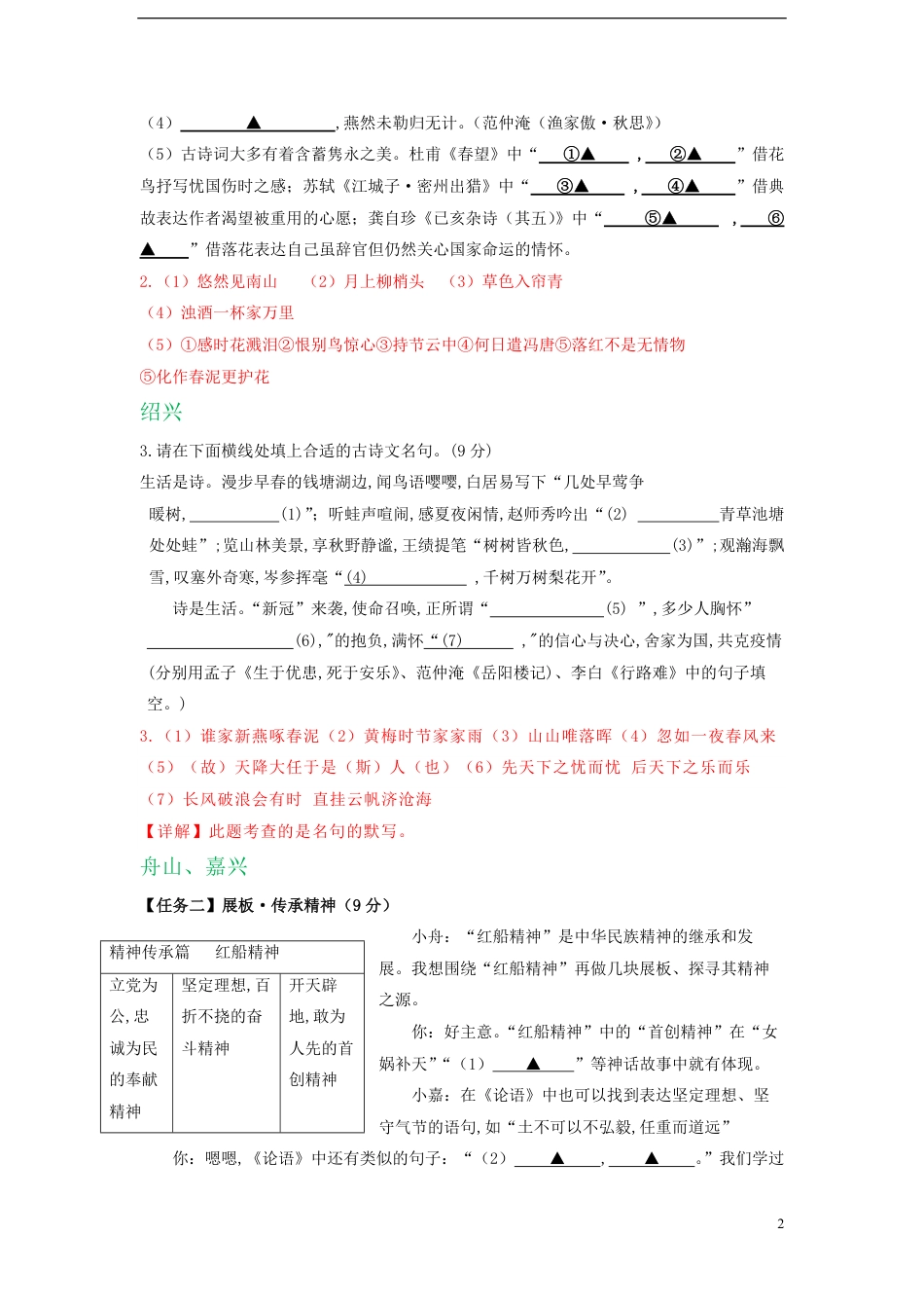 浙江省11市2020年中考语文试卷分类汇编：默写专题_第2页