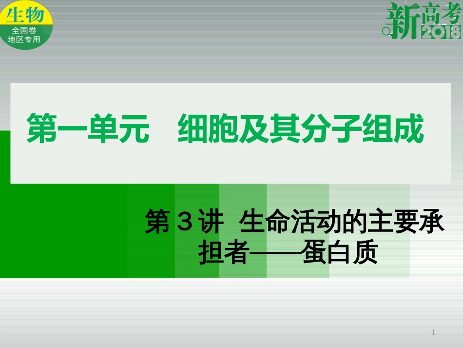 （全国卷 地区专用）高考生物总复习 第一单元 细胞及其分子组成 第3讲 生命活动的主要承担者——蛋白质课件_第1页