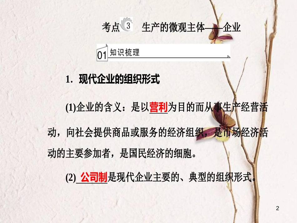 高考政治一轮复习 经济生活 专题二 生产、劳动与经营 考点3 生产的微观主体-企业课件_第2页