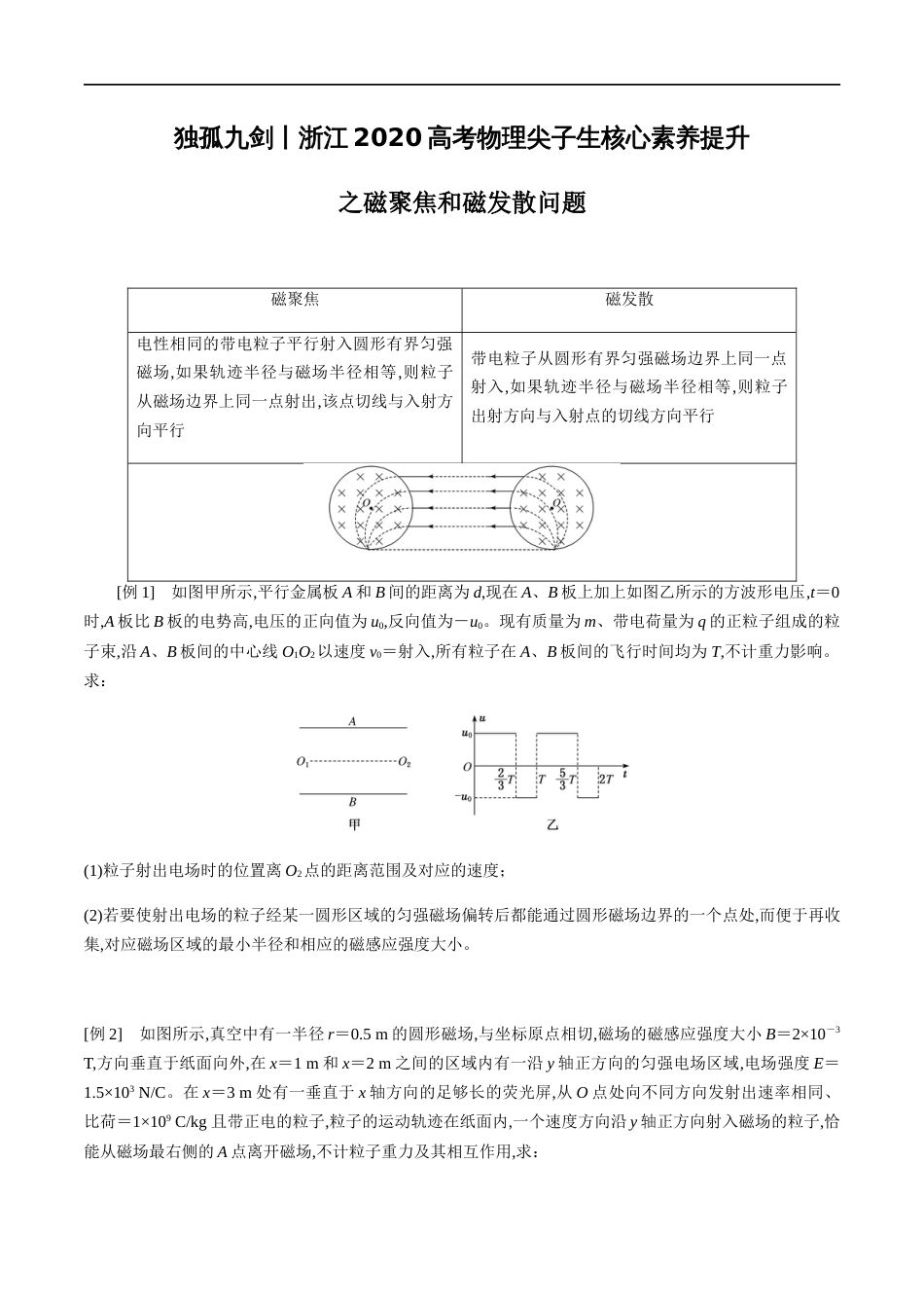 专题07 磁聚焦和磁发散问题（原卷版）_第1页