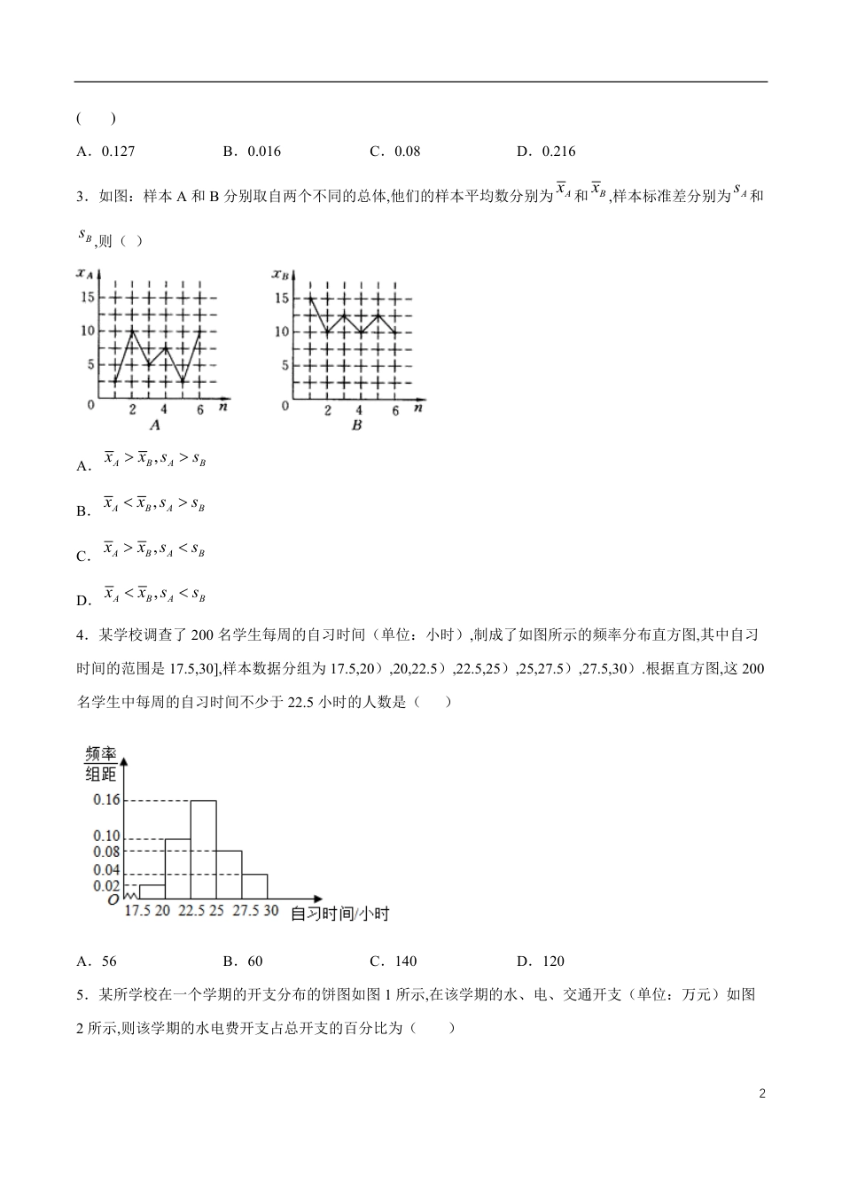 专题16 用样本估计总体、统计案例（核心素养练习）（原卷版）_第2页