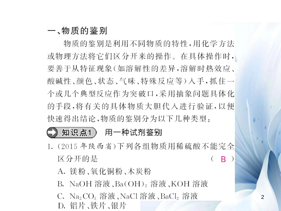 九年级化学下册 第11单元 盐 化肥 专题突破（五）物质的鉴别与推断课件 （新版）新人教版[14页]_第2页