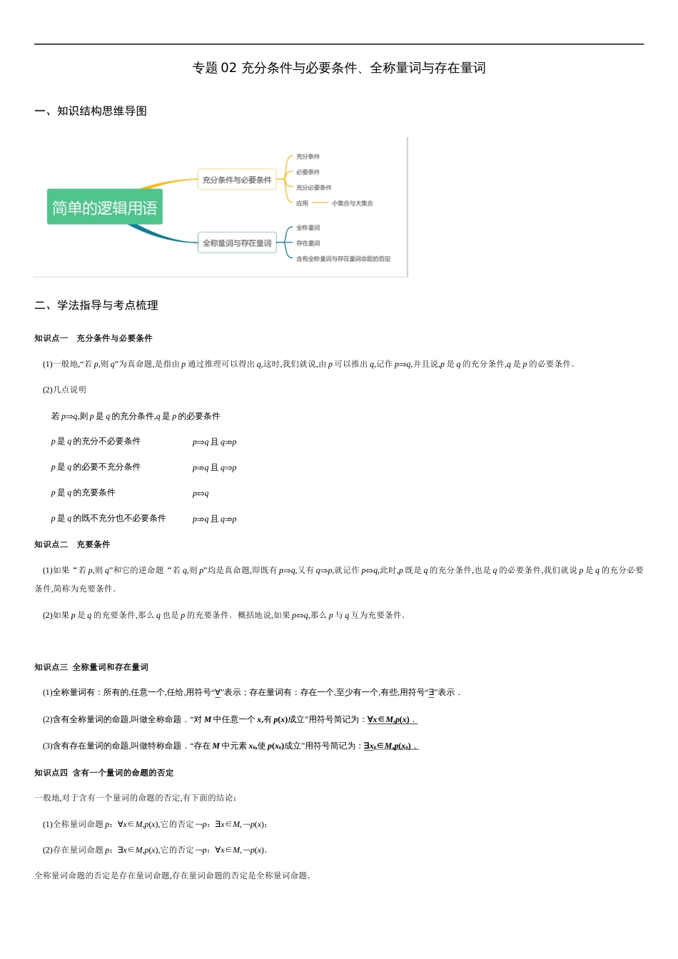 专题02 充分条件与必要条件、全称量词与存在量词（重难点突破）-【教育机构专用】2020年秋季高一上精品讲义（新教材人教A版）（原卷版）_第1页