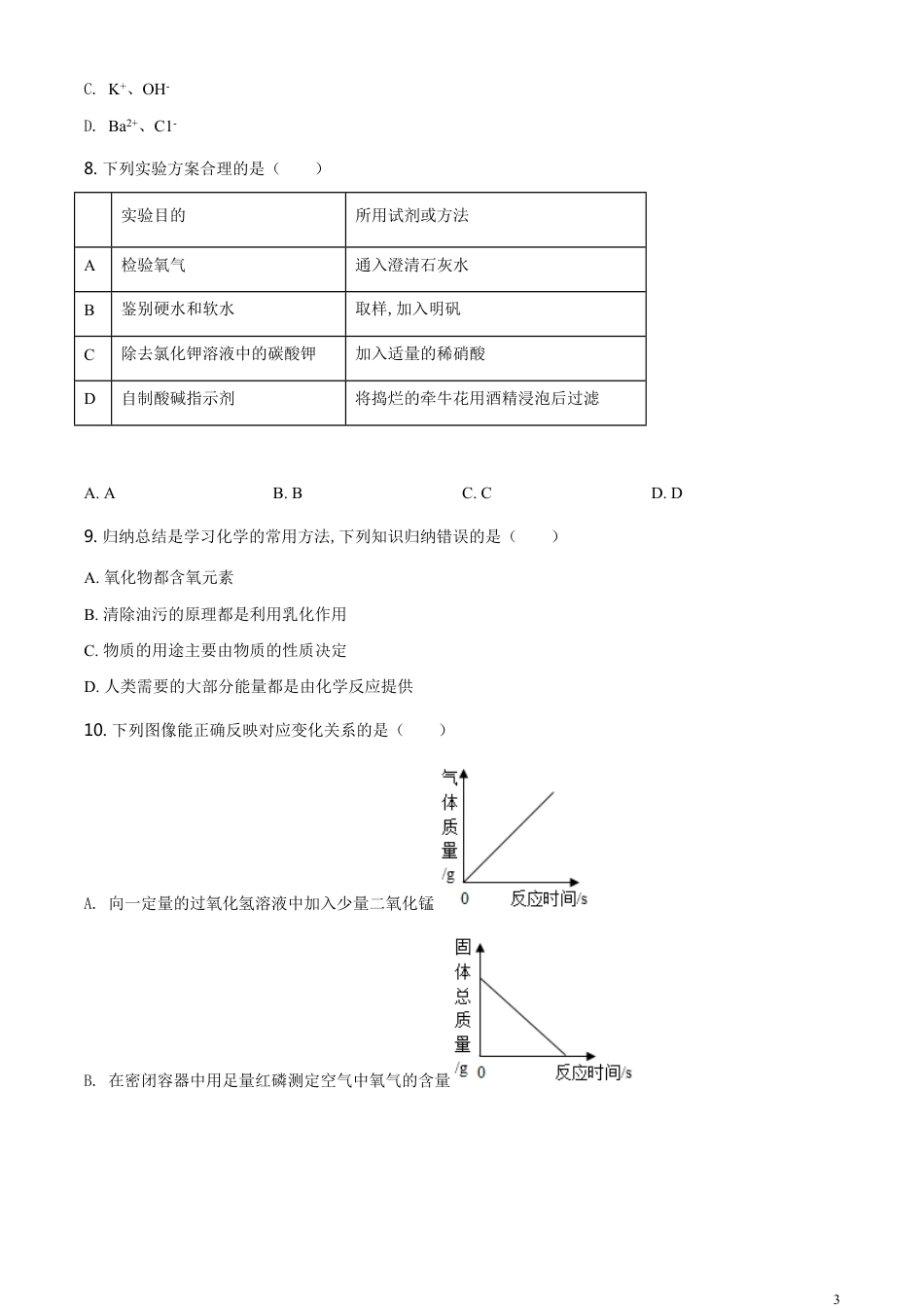 精品解析：江西省2020年中考化学试题（原卷版）_第3页