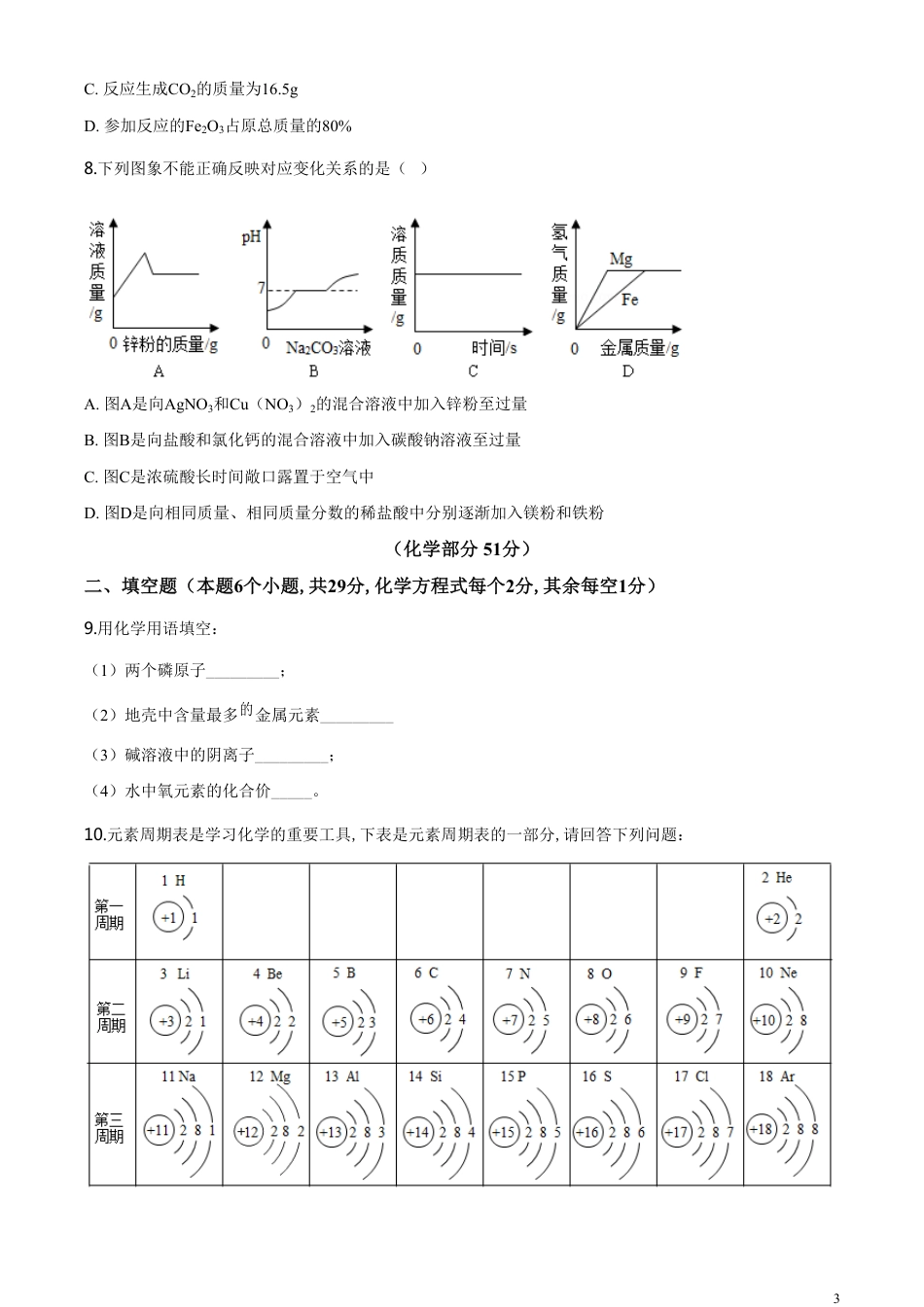 精品解析：四川省达州市2020年中考化学试题（原卷版）_第3页