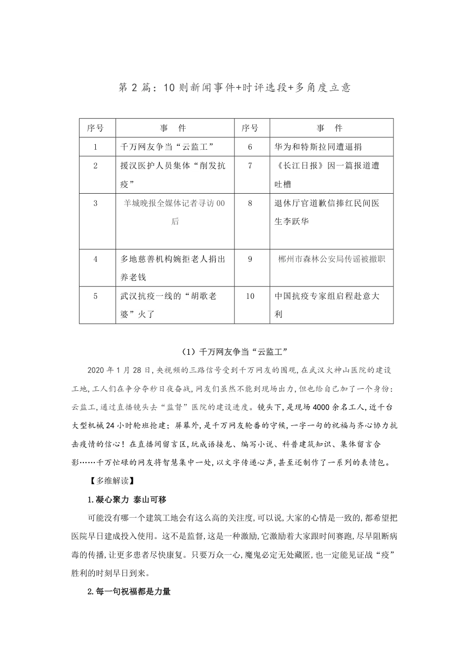 第2编：10个新闻事件+时评选段+多角度立意-备战2020年高考-抗击新冠肺炎素材面面观_第1页