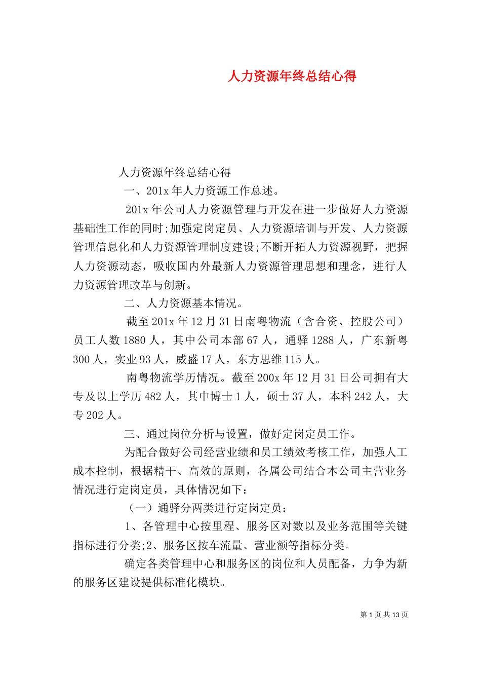 人力资源年终总结心得（一）_第1页