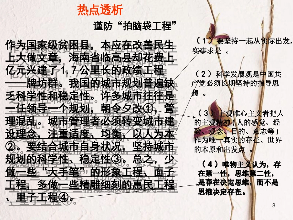 （全国通用Ⅱ）高考政治一轮复习 考点专题 模块4 单元13 课时2 百舸争流的思想 热点突破 谨防“拍脑袋工程”课件_第2页