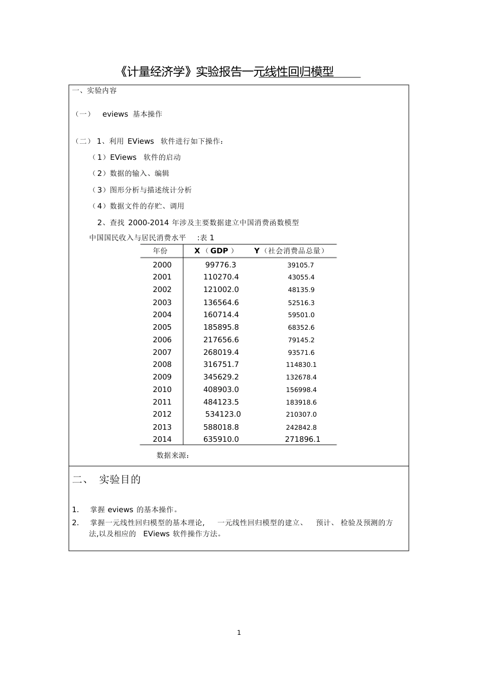 《计量经济学》eviews实验报告一元线性回归模型详解[共8页]_第1页