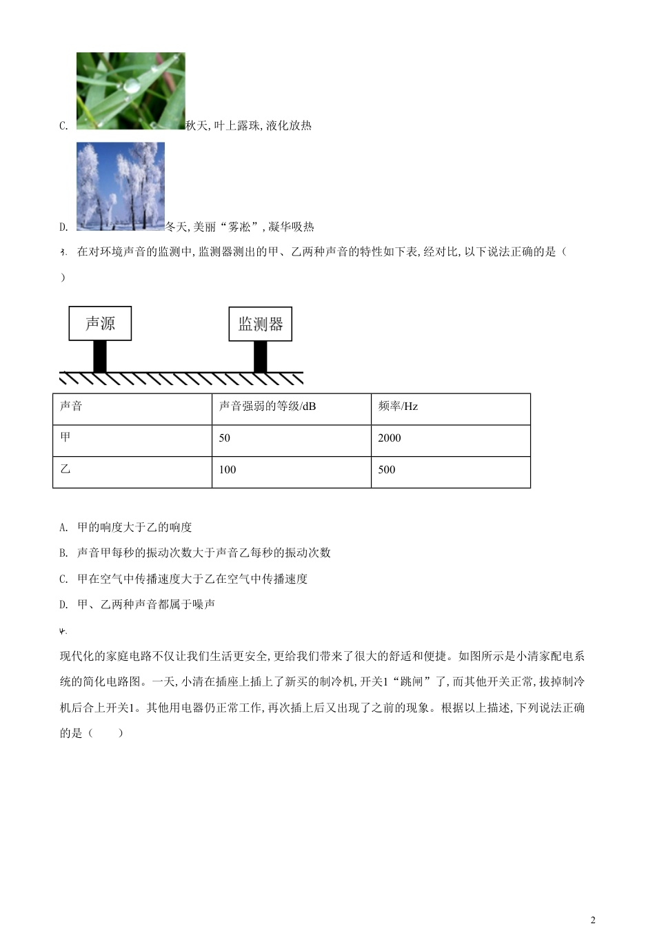 精品解析：2020年内蒙古呼和浩特市中考物理试题（原卷版）_第2页