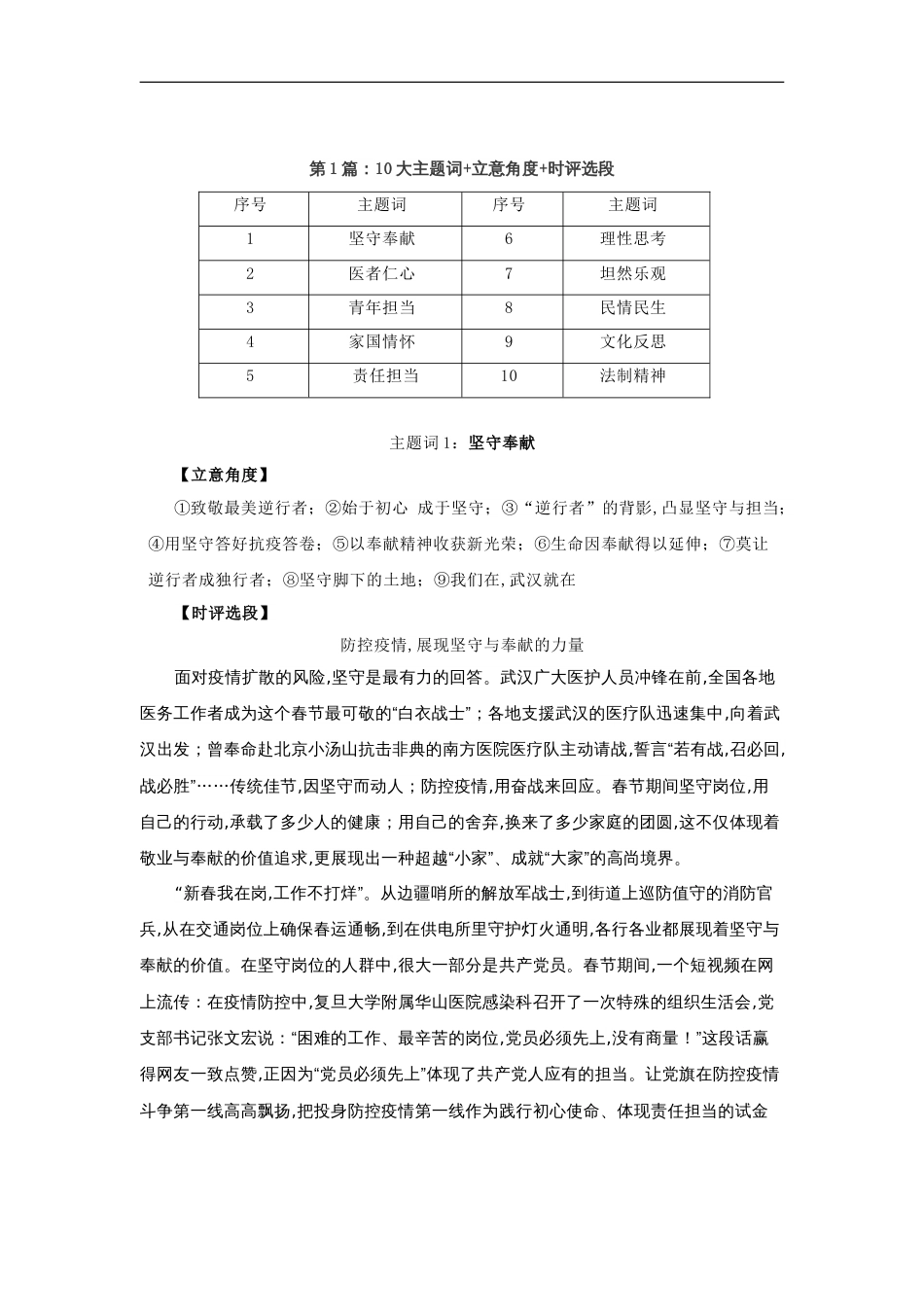 第1编：10大主题词+时评选段+立意角度-备战2020年高考-抗击新冠肺炎素材面面观[共4页]_第1页