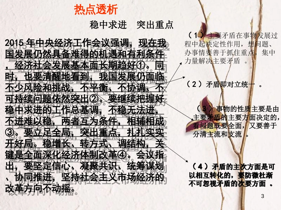 （全国通用Ⅱ）高考政治一轮复习 考点专题 模块4 单元15 课时3 唯物辩证法的实质与核心 热点突破 稳中求进 突出重点课件_第2页