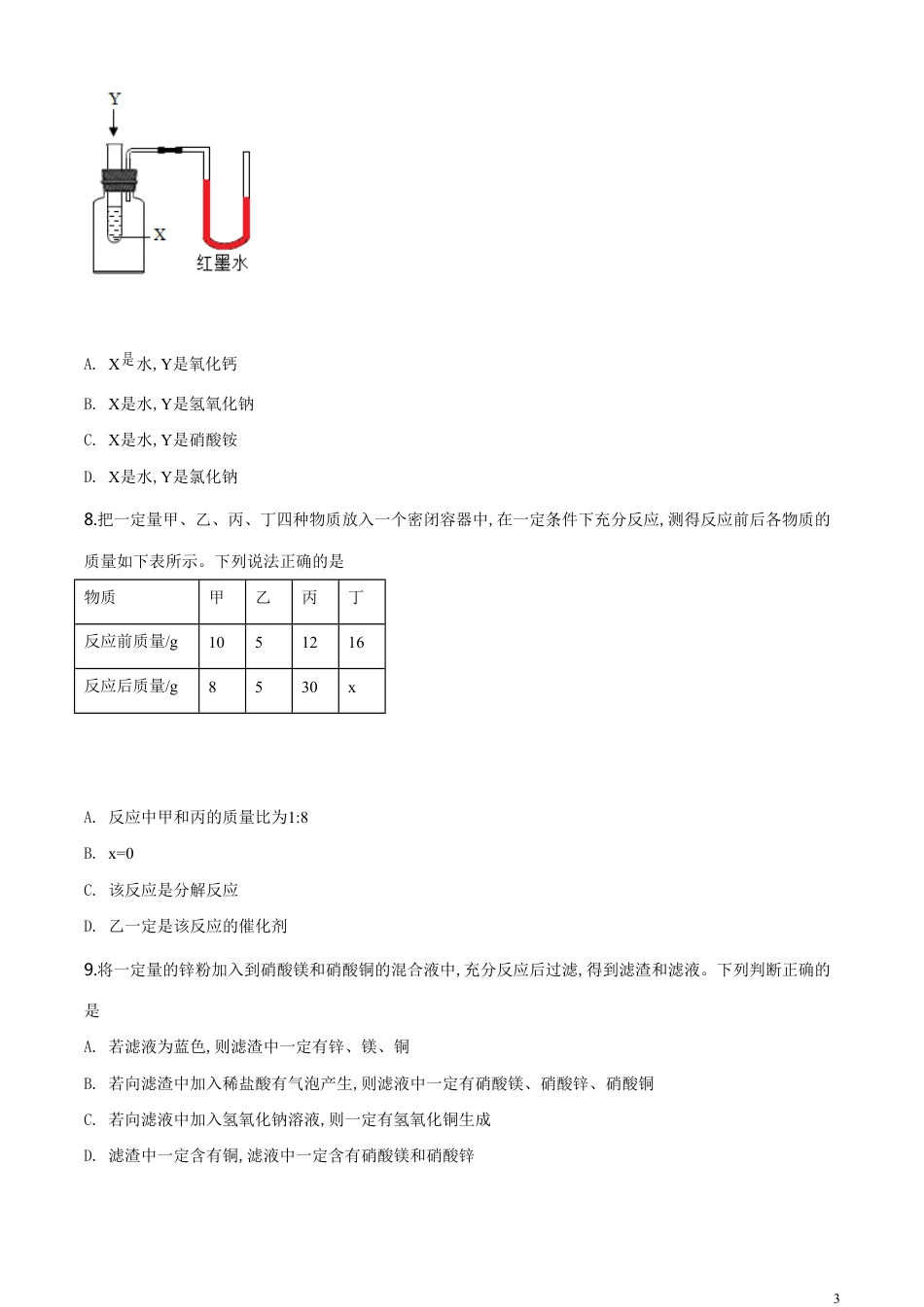 精品解析：辽宁省锦州市2020年中考化学试题（原卷版）_第3页