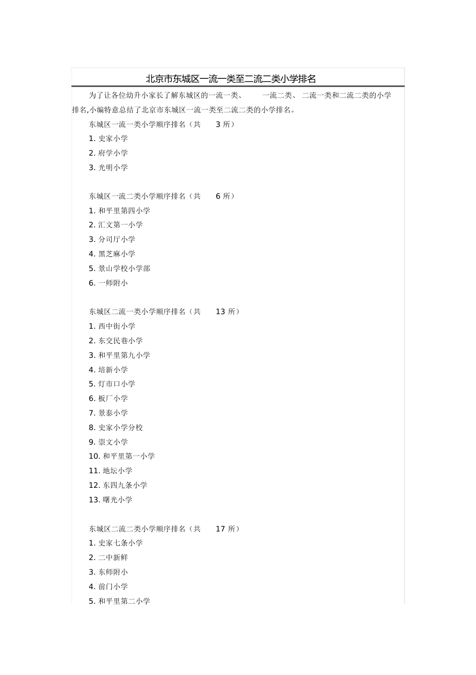 东城区一流一类至二流二类小学排名[共2页]_第1页