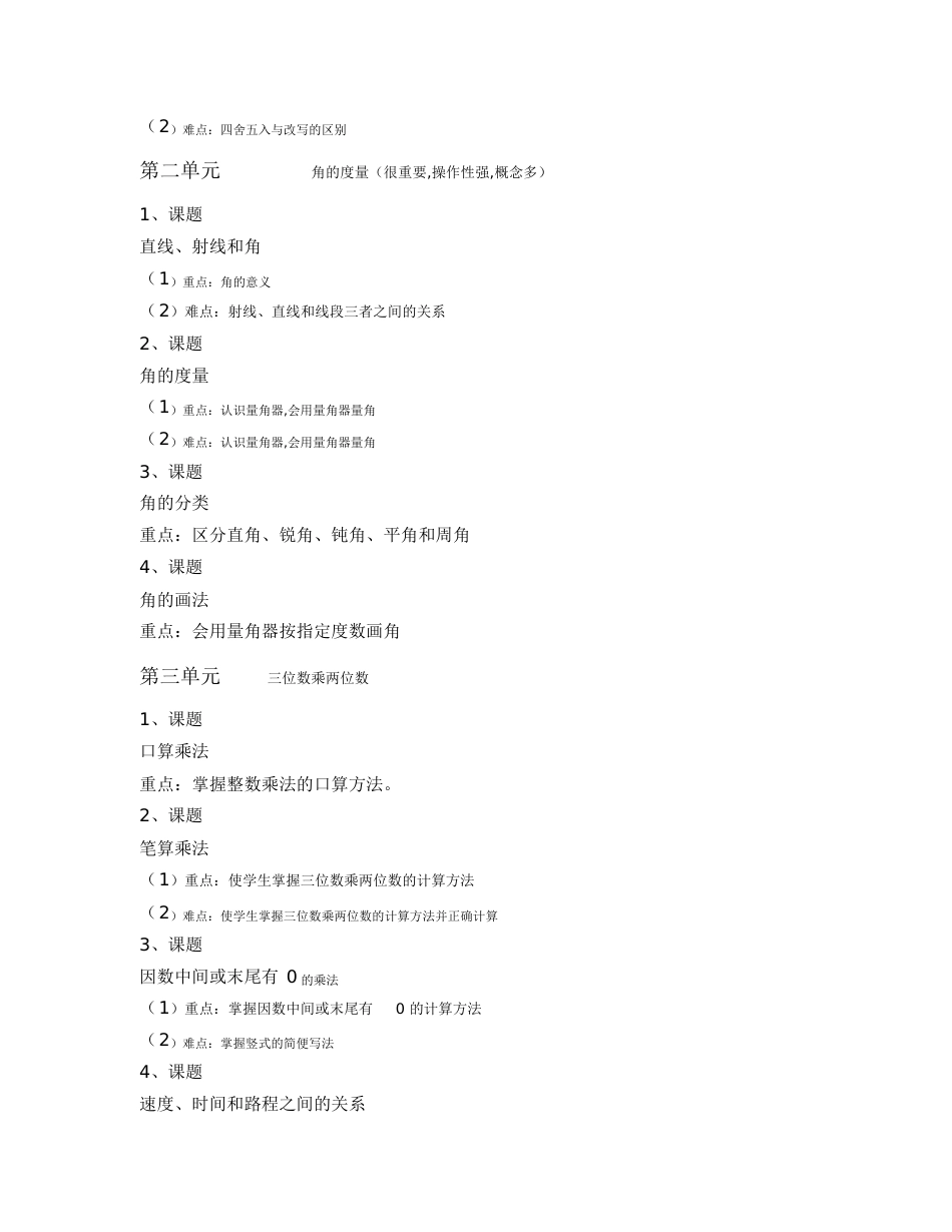 人教版四年级数学上册各单元、各内容知识重难点[共5页]_第2页