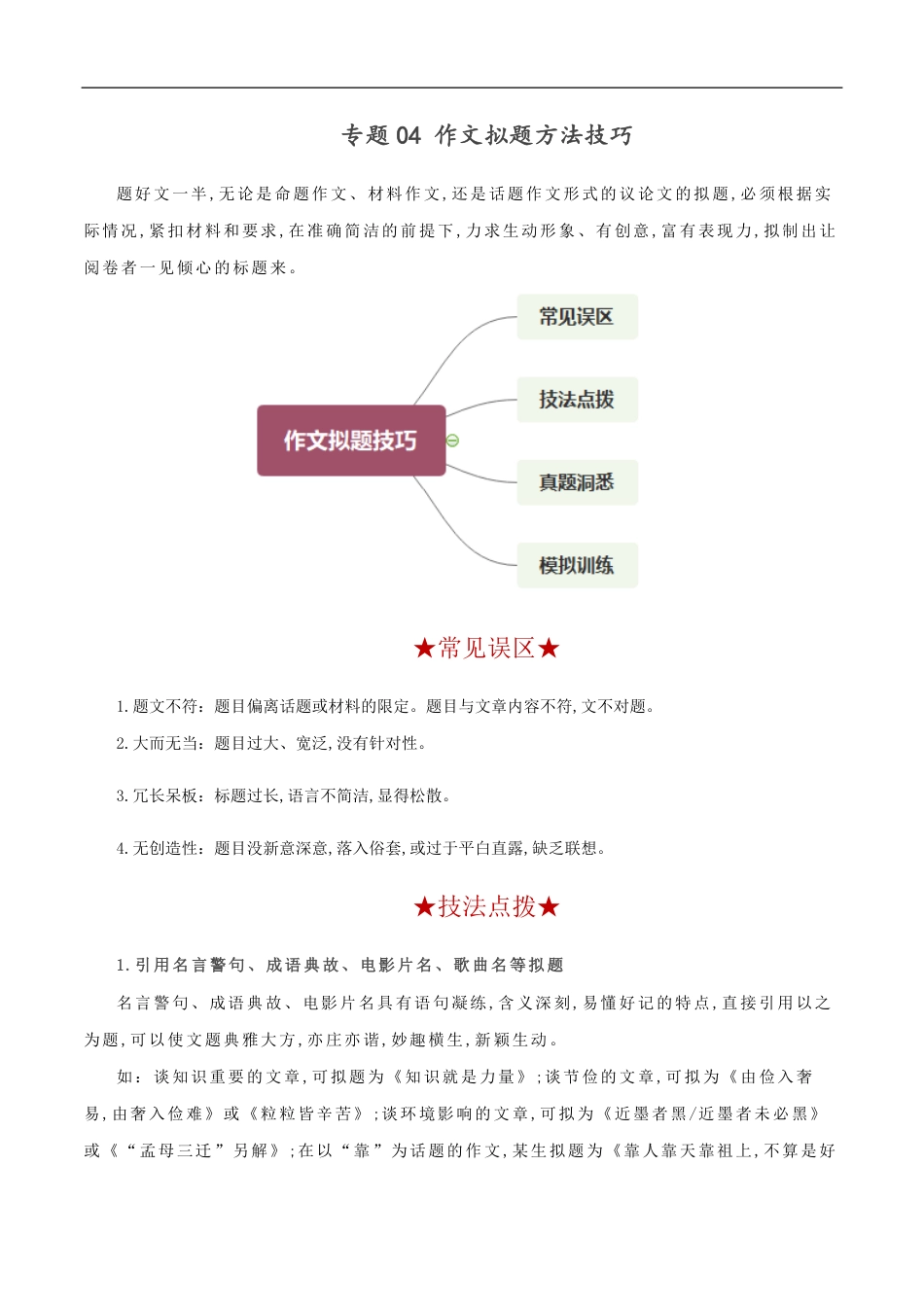 专题04 作文拟题技巧-2020年高考语文之作文必备写作技巧_第1页