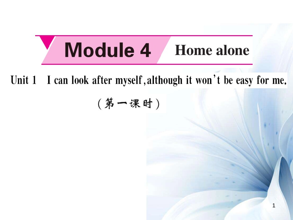 九年级英语上册 Module 4 Home alone Unit 1 I can look after myself, although it won’t be easy for me（第1课时）课件 （新版）外研版[共5页]_第1页