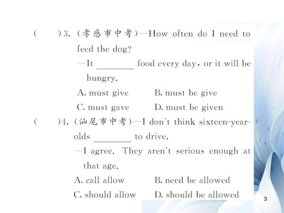 九年级英语全册 Unit 7 Teenagers should be allowed to choose their own clothes语法精讲专练课件 （新版）人教新目标版[共6页]_第3页