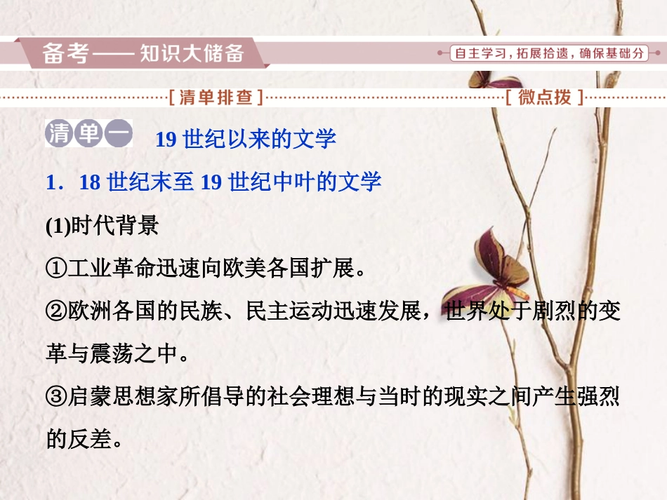 （全国通用）高考历史一轮复习 专题十五 近现代中外科技与文化 第45讲 19世纪以来的文学艺术课件_第2页
