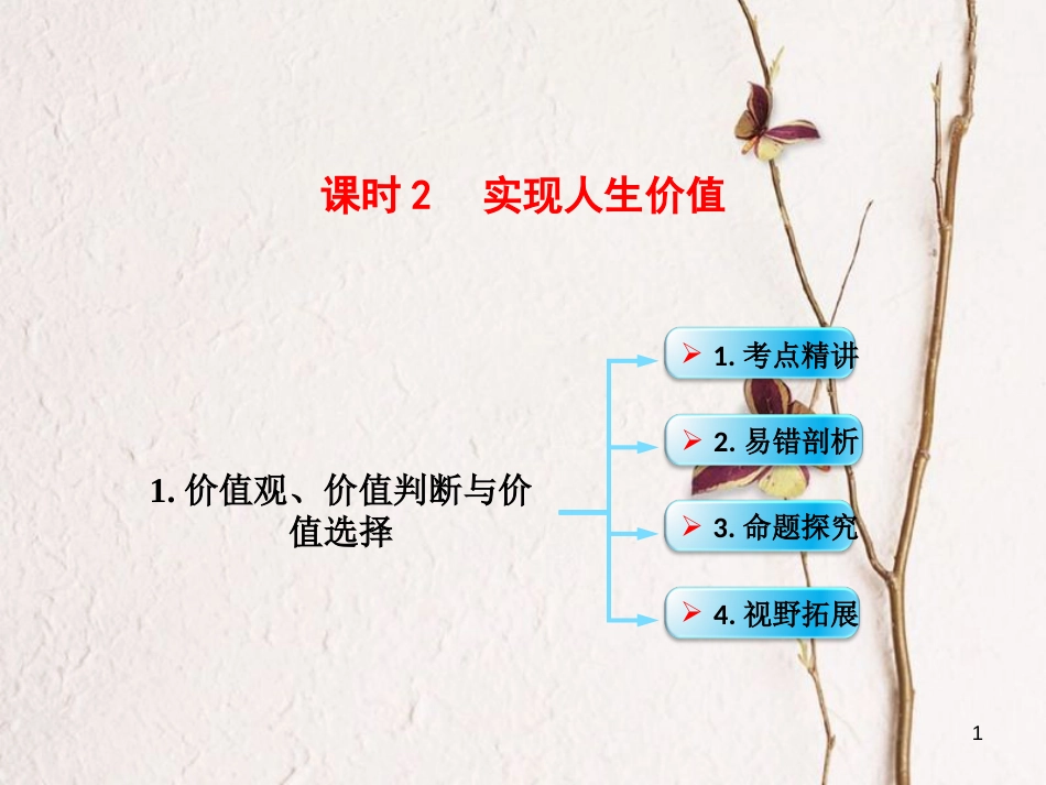 （全国通用Ⅱ）高考政治一轮复习 考点专题 模块4 单元16 课时2 实现人生价值 考点一 价值观、价值判断与价值选择课件_第1页