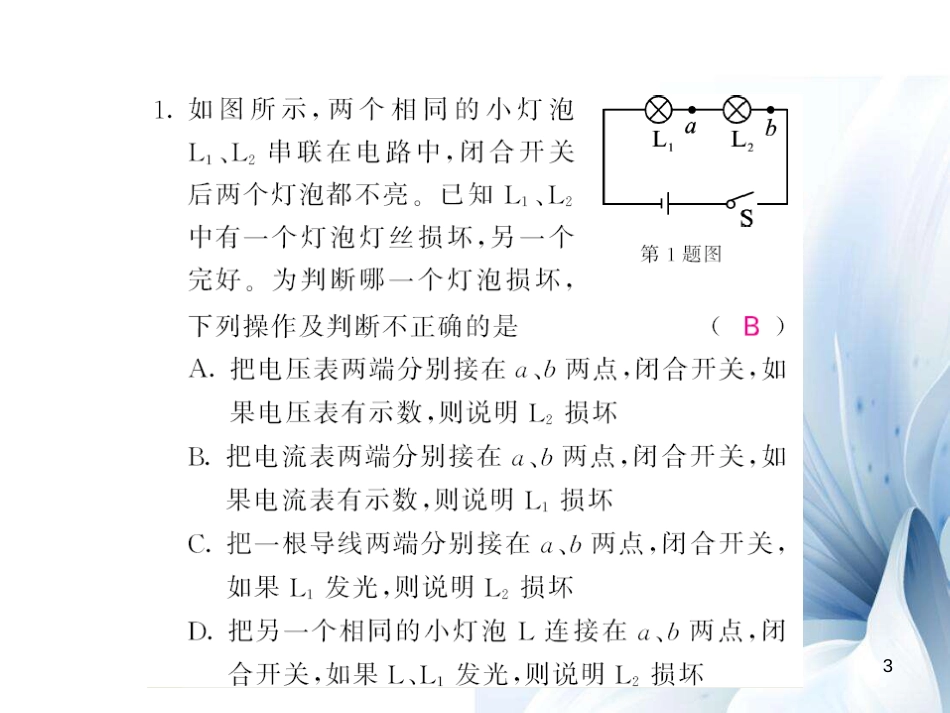 九年级物理全册 第16章 电压和电阻 专题六 电路故障分析课件 （新版）新人教版[15页]_第3页