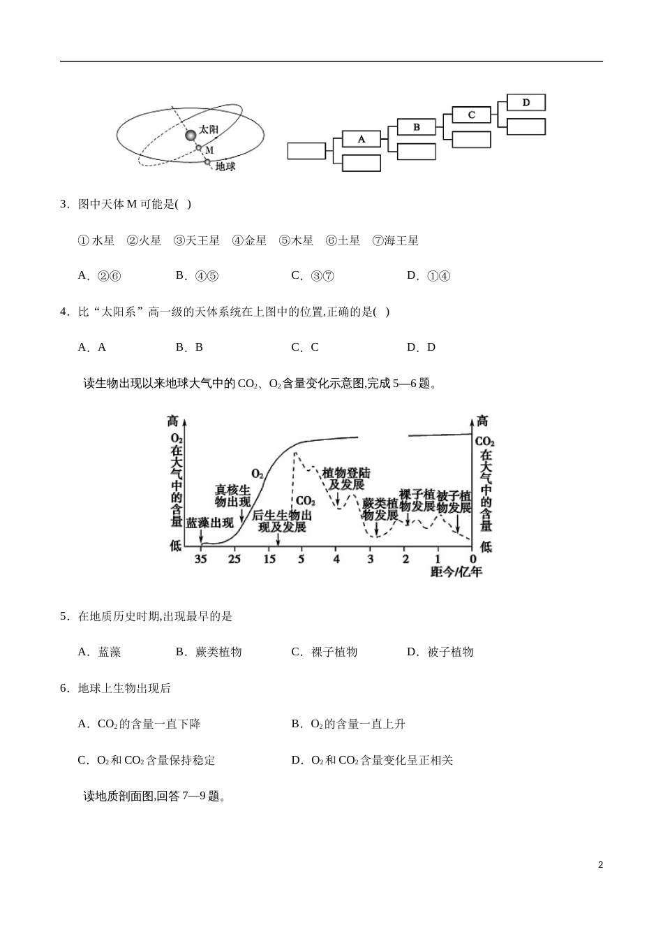 2020-2021学年高一地理上学期期中测试卷01（鲁教版2019）【考试范围：必修一第1-2章】（原卷版）_第2页