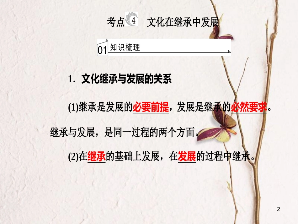 高考政治一轮复习 文化与生活 专题十 文化传承与创新 考点4 文化在继承中发展课件[共27页]_第2页