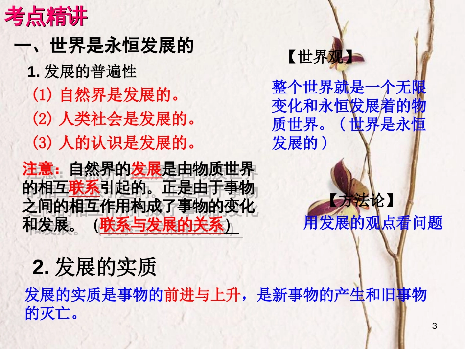 （全国通用Ⅱ）高考政治一轮复习 考点专题 模块4 单元15 课时2 唯物辩证法的发展观 考点一 发展的实质和趋势课件_第3页