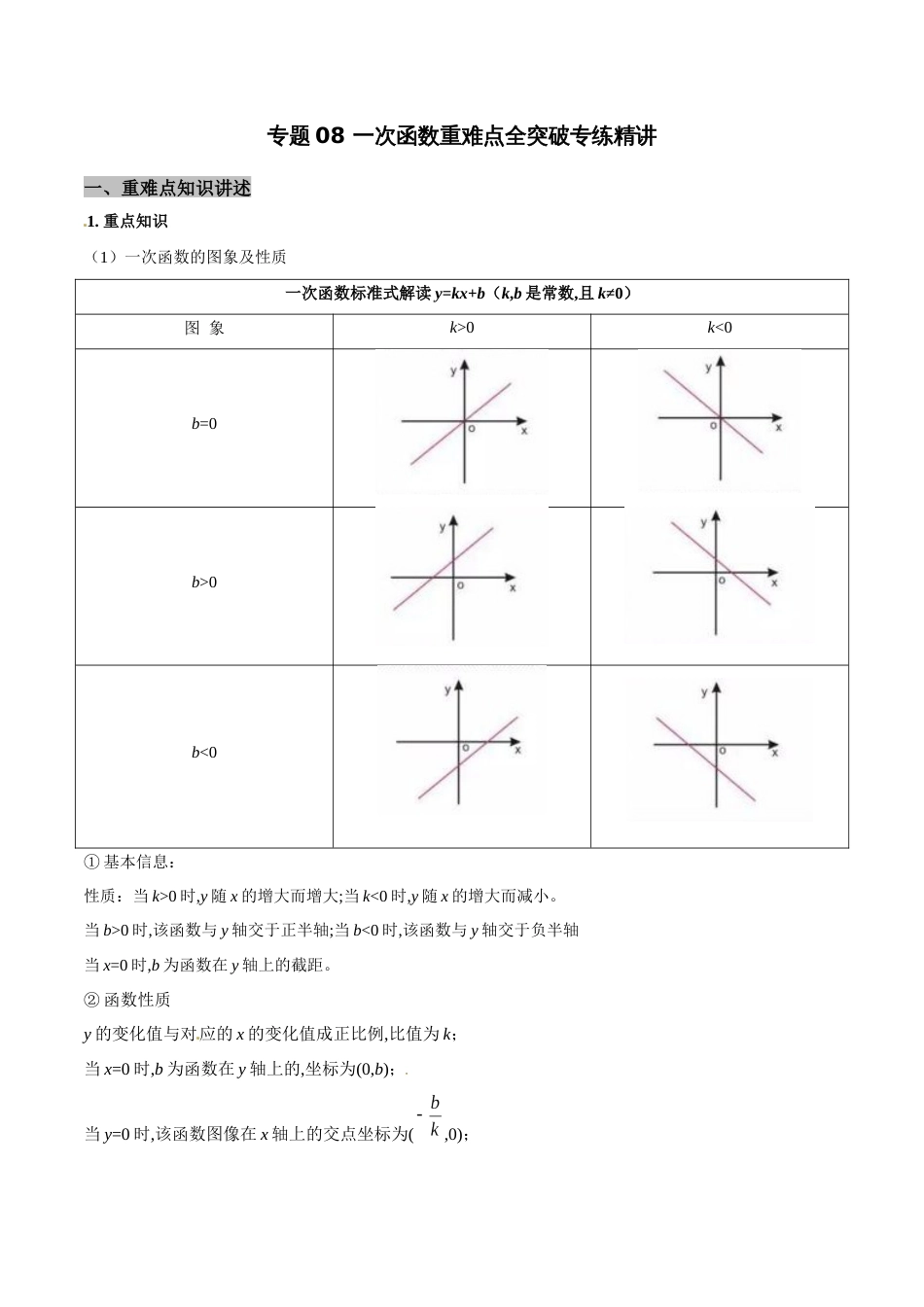 专题08 一次函数重难点全突破专练精讲-八年级数学秘籍之教你与一次函数共振（解析版）_第1页