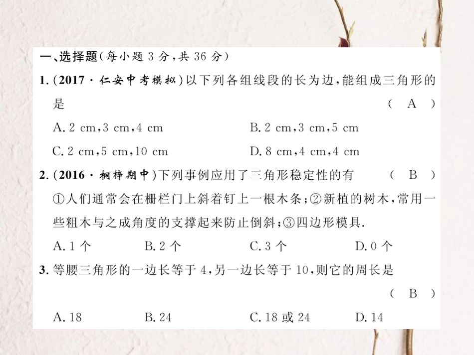 八年级数学上册 11 三角形达标测试卷课件 （新版）新人教版[共20页]_第2页