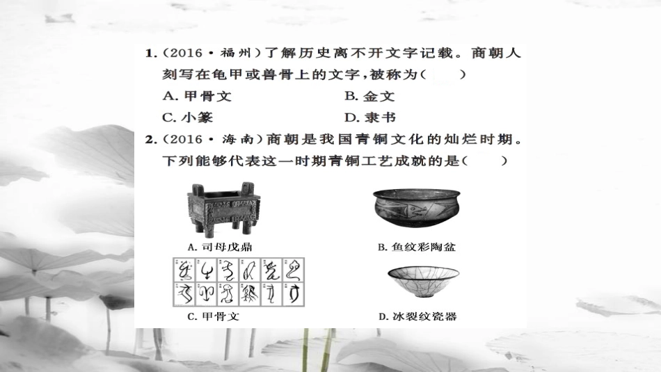 安徽省中考历史 基础知识夯实 模块一 中国古代史 第五主题 中国古代的科学技术与思想文化课后提升课件[共13页]_第2页