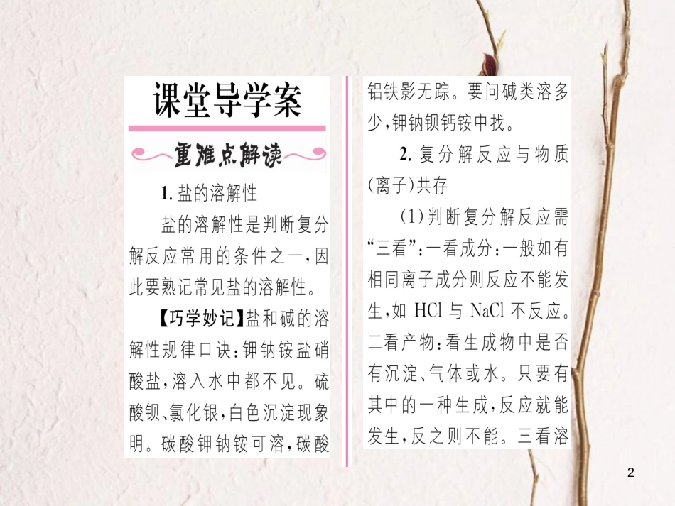 九年级化学下册 第11单元 盐 化肥 课题1 生活中常见的盐 第2课时 复分解反应及其应用习题课件 （新版）新人教版[共21页]_第2页