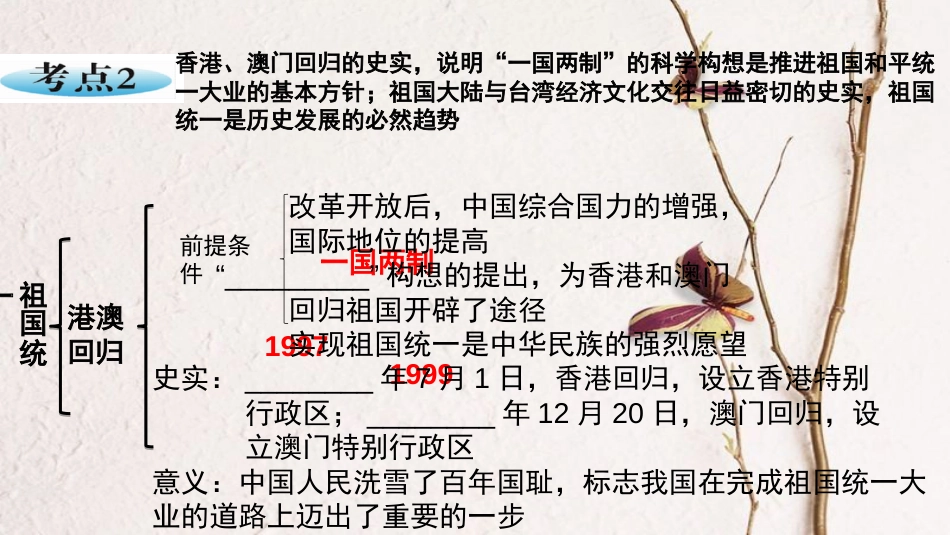广东省中考历史 第一部分 基础过关模块三 中国现代史 第四单元 民族团结与祖国统一课件_第3页